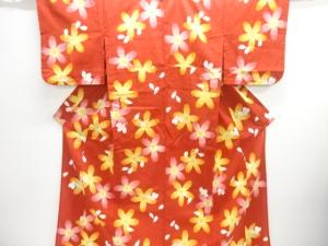 綿紅梅桜模様浴衣